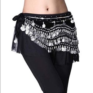 Belly dance hip scarf with silver coins